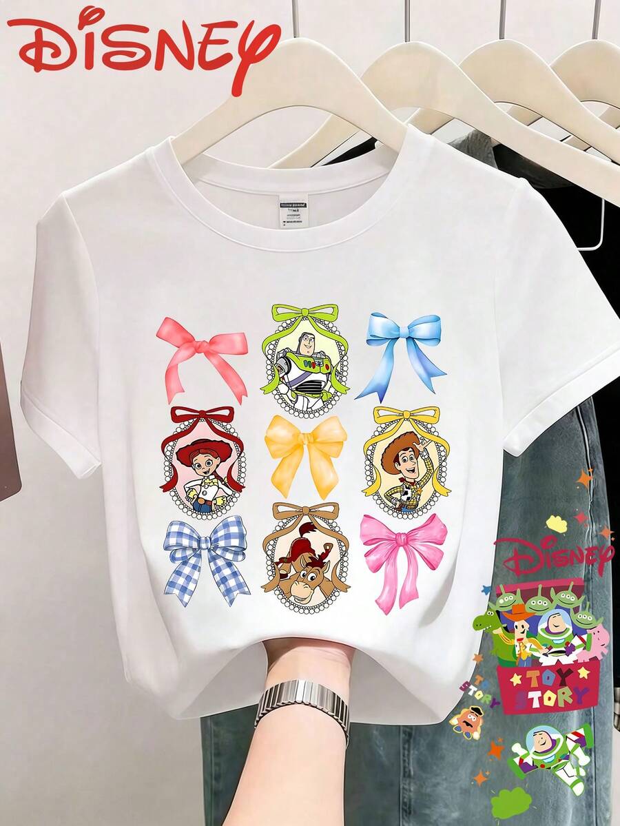 Disney T-shirt printemps/été à manches courtes et col rond, imprimé Toy Story Cuisi style western rétro, décontracté et polyvalent, tissu confortable, adapté à toutes les saisons. - Blanc - Voir 1