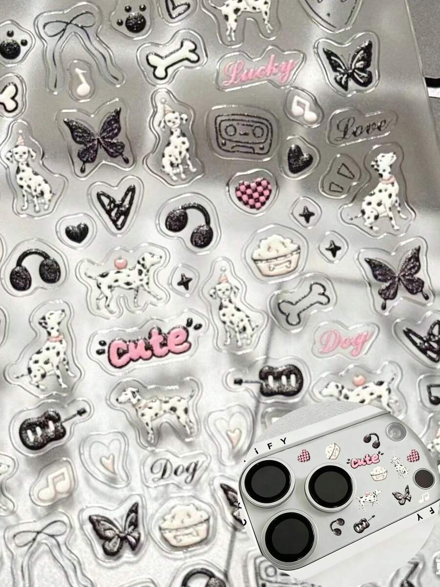 1 Piece Of DIY Decorative Sticker For Ins Style Phone, Featuring Elements Such As Cute Puppies, Bears, Bows, Flowers, Fruits, Etc. It Can Be Used For DIY Phone Cases, Keychains, Scrapbooks, Water Cups, Tablet Decorations, Etc., Easily Creating Exclusive Girl's Items To Decorate The Phone. It Is Applicable To All Types Of Phones. - Multicolor - View 1