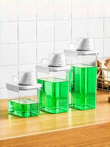 1pc/2pcs Transparent Airtight Laundry Detergent Storage Box With Measuring Cup, Moisture-Proof Storage Jar For Laundry Pods, Grains, Multipurpose Storage Bottle, Dispensing Bottle And Storage Jar Suitable For Kitchen And Bathroom Organization - Clear - View 9