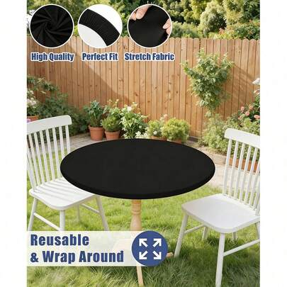 Moosfor Round Elastic Tablecloth, Fits 45 To 56 Inch Tables, Water-Resistant Stretch Tablecloth For Camping, Dining, Indoor/Outdoor Picnic Tables, Black