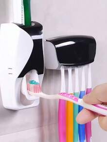 1pc No Drill Wall Mounted Toothbrush Holder, Toothpaste & Toothbrush Storage Rack, Bathroom Plastic Toothbrush Organizer, Multi-Function Toothbrush Box, Bathroom Accessories - Black - View 7