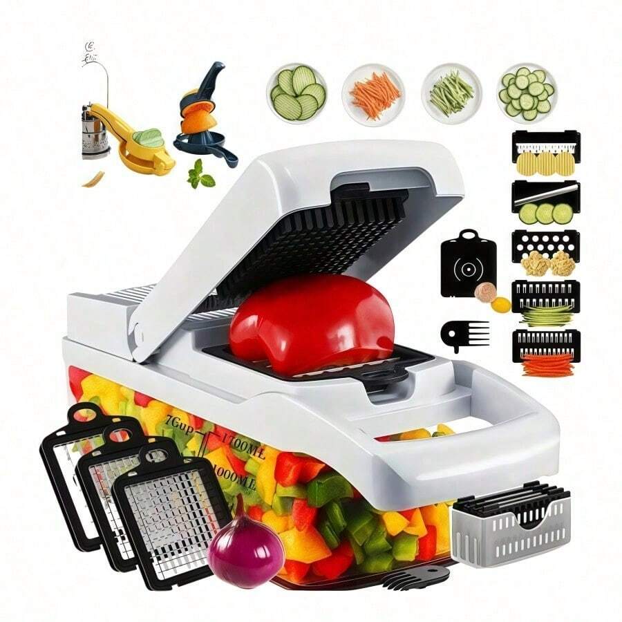 1 Vegetable Onion Chopper, Multifunctional Cutting Machine, Ingredient Processing Tool, Onion Chopper With Drain Basket, Carrot Garlic Chopper With Container, Kitchen Tools, Kitchen Accessories, Suitable For Home/Restaurant To Quickl
