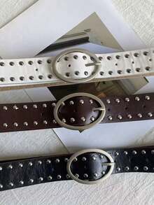 1 pieza Cinturón vintage con remaches estilo americano, Nuevo diseño 2026 de nicho Y2K para mujeres, adecuado para atuendos con jeans - Multicolor - Ver 4