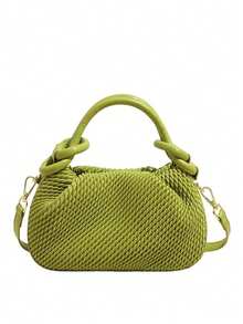 2026新款复古褶皱仿编织纹理女士手提包，时尚云朵形PU皮革托特包，适合日常通勤使用，配有斜挎手机袋，简约新月形包袋 - 彩色 - 查看 14