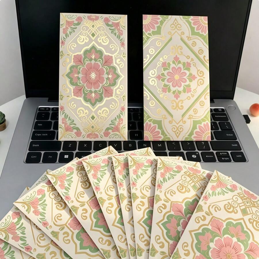 2/5/10pcs Vintage Pattern Gold Foil Embossed Red Envelopes, Embossed Red Packet Bags, Birthday, Wedding, New Year Red Envelopes, Spring Festival Holiday Red Envelopes, Lucky Money Storage Red Envelopes, Also Used For Card Storage, Ticket Storage, Decorative Ornaments, Surprise Gifts, Suitable For Back To School Season, Teacher Gifts, Birthday/Holiday Gifts, Office Accessories, Desk Storage, Photo Album Storage, Art Supplies, School Supplies, Student Stationery, Scrapbook Supplies, Office Decor
