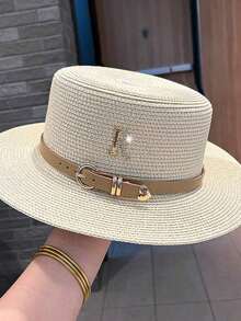 Boho 1pc Women's Fashionable And Cute Straw Hat With Leather Buckle Suitable For Beach Vacation, Daily Use, And Sun Protection Cowboy Hat Valentine's Day - Mũ Rơm - Xem 7