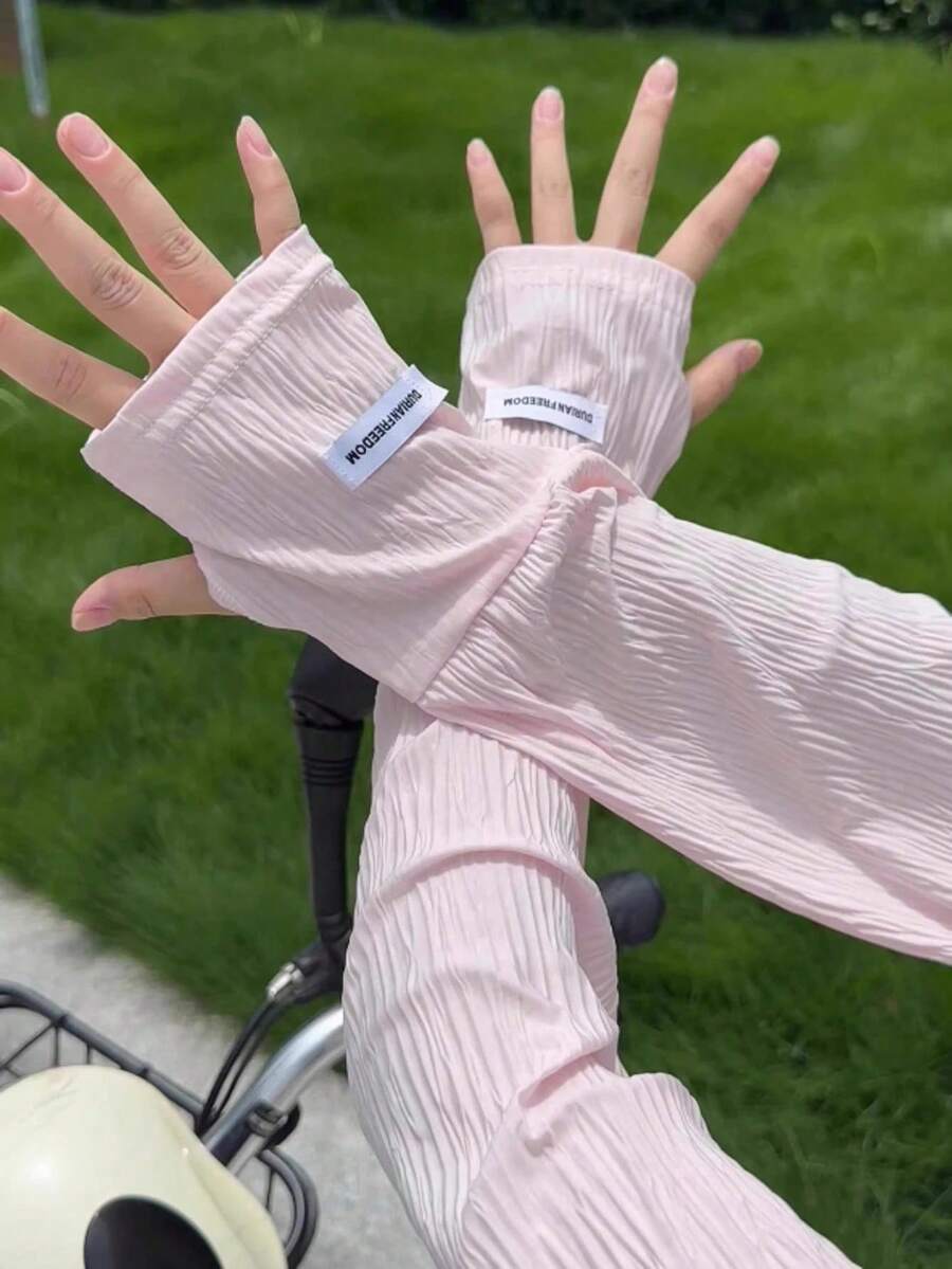 1雙時尚輕量女款夏季防紫外線冰絲袖套，寬鬆透氣防曬無指袖套，適合開車、戶外運動、騎單車、旅行，亦可作為禮物
