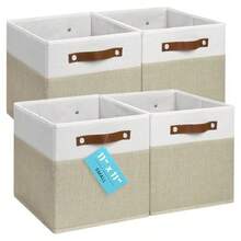 OrganiHaus Cajas de Tela 28x28 cm Set de 4 Plegables para Juguetes Ropa y Kallax - Beige/Blanco - Beige / Blanco roto - Ver 8