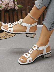 1 Pair Fashionable & Comfortable Girl's High Heel Sandals With Rhinestone Buckle Decor, Suitable For Daily Casual Wear And Evening Party, An Essential Item For Girl - White - View 8