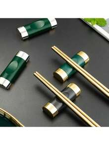 5pcs/3pcs/2pcs Random Glass Fiber & PP Material Chopstick Holder, Pillow Shaped Chopstick Stand, Chopstick, Spoon, Knife Rack, Desktop Decor, Green & Silver - Multicolor - View 9