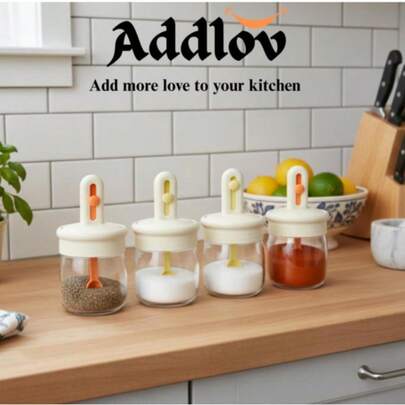 4pcs/3pcs/1pc Glass Spice Jars With Spoons, Airtight Seasoning Containers With Built-In Spoons, Moisture-Proof Kitchen Storage Jars For Salt, Sugar, Pepper, Household Kitchen Tools