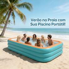 Large Capacity! Practical And Foldable Blue PVC Inflatable Pool, Suitable For Indoor And Outdoor Use. - Piscina de 2,6 m e 3 camas - Ver 6