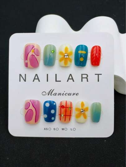 10 piezas de pegatinas de arte de uñas hechas a mano, de forma trapezoidal corta y multicolor, estilo de manicura francesa con fragancia, arte de estampado de uñas, adecuado para Año Nuevo, Día de San Valentín, uñas de gel UV, verano, arte de uñas portátil, diseño elegante, estilo francés de alta gama, uñas de gel, brillo, efecto de ojo de gato