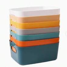 6pcs Plastic Storage Boxes, Suitable For Makeup Storage, Kitchen Storage, White Storage Boxes With Handles, Multi-Functional Makeup Storage Boxes, Under-Bed Storage Boxes, Bathroom Sink Storage Boxes, Bathroom And Bedroom Storage Boxes - White - View 3