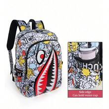 Shark Mouth Fashion Backpack For Boys Girls, Camo Big Capacity Bookbag Travel Laptop Daypack - Đỏ - Xem 3