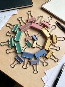 Clips de carpeta de colores apagados, clips de documento de metal, clips de papel de papelería, clips de mariposa, incluye tamaños grandes, medianos y pequeños, adecuados para suministros de oficina, hogar y papelería escolar - A - Ver 9