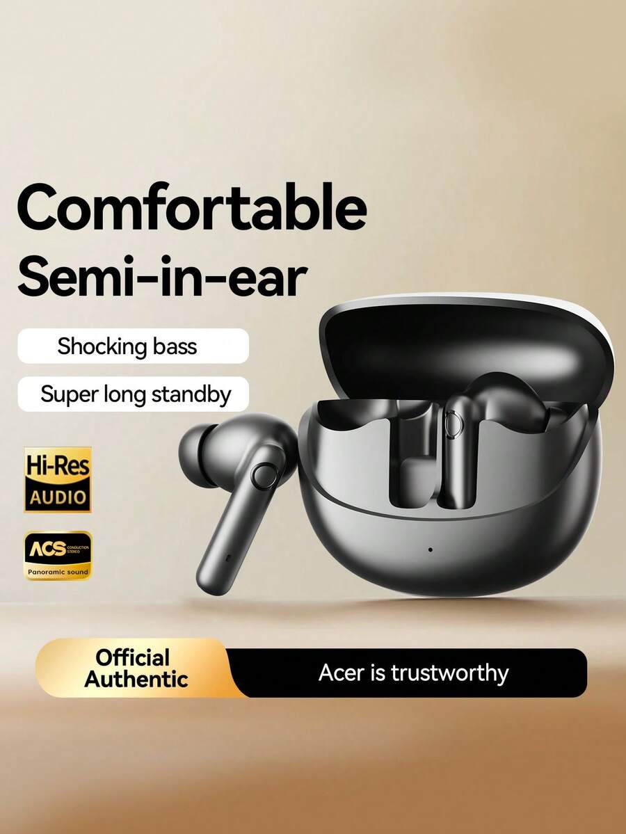 Acer 宏碁 OHR546 无线蓝牙耳机，半入耳式设计，超大振膜强劲低音，八角形环绕声结构，无漏音沉浸式音乐体验，触控操作，兼容智能手机、平板电脑、笔记本电脑