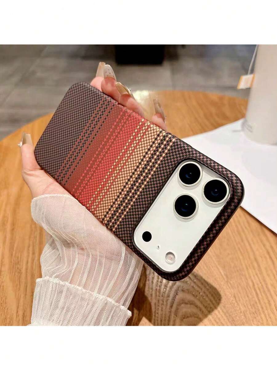 1pc Carbon Fiber Texture Magnetic Phone Case, For IPhone 17 Pro Max, Air 16, 15, 14, 13, 12 Pro Max Plus, Supports Wireless Charging, Matte Heat Dissipation Protective Case - Khaki - View 1