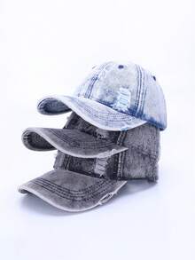 一顶水洗做旧大号破洞牛仔棒球帽，男女皆宜的情侣帽，一款适合户外四季佩戴的软顶弯檐帽 - 彩色 - 查看 7