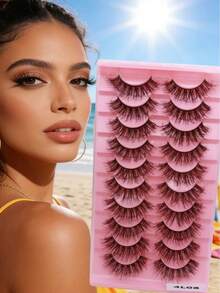 10 pares de pestañas voluminosas rusas D DD y pestañas postizas naturales y esponjosas 3D de visón falso, pestañas postizas de tira completa con volumen y efecto ahumado, pestañas voluminosas naturales con efecto cruzado, pestañas postizas con banda invisible para uso diario - Ver 1