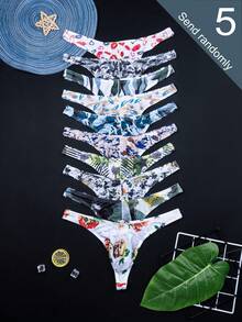 5pcs/Pack Men's Underwear, Men's Soft Quick-Dry Breathable Printed Briefs, Fashionable Fitted Thong Underwear, New Minimalist Comfortable Thong - Multicolor - View 3