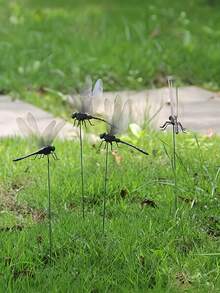 4pcs Realistic Dragonfly Garden Decor Stakes, DIY 3D Dragonfly Plug-Ins With Support Rods, Suitable For Indoor/Outdoor Mosquito Repellent, Flower Pots, Gardens, Yards, Lawns, No Battery Required - Gift For Insect Lovers And Home Decor, Durable PVC Material, Suitable For Christmas And Thanksgiving, Holiday Decoration - Multicolor - View 2