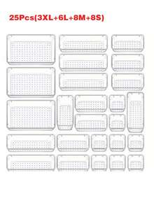 7/9/16/25pcs Transparent Plastic Drawer Storage Organizer Boxes Set, Suitable For Bathroom Cabinet, Kitchen, Office, Bedroom, School Supplies, Household Items, Multi-Purpose Storage Boxes For Cosmetics, Stationery, Miscellaneous - Clear - View 11