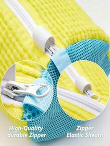 1pc Universal Large Capacity Anti-Deformation Protective EVA Padded Mesh Shoe Washing Bag, Aesthetic Minimalist Yellow Cylindrical Hidden Zipper Machine Washable Sneaker Laundry Protector Net For Spring Cleaning Back To School Renter Friendly - View 8