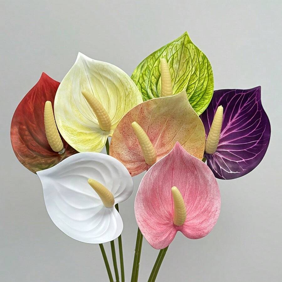 3pcs Realistic Touch 3D Red Anthurium Artificial Flowers - Red Flamingo Lily Faux Flowers, Suitable For Wedding Bouquets And Home Decor | Lifelike Touch Wedding Floral Arrangements And Table Centerpieces - Multicolor - View 1