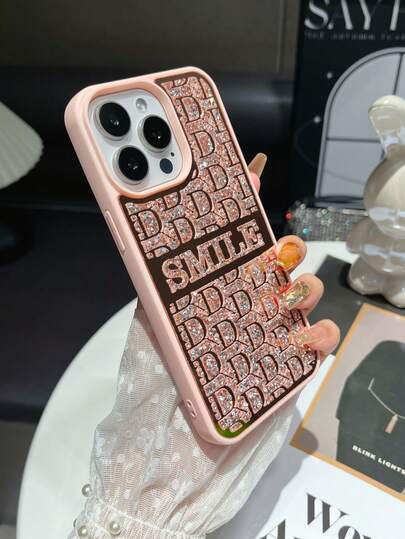 1pc Black DX Rhinestone Mirror Shockproof Creative Design Spray Painted Phone Case Suitable For IPhone 17 Pro Max