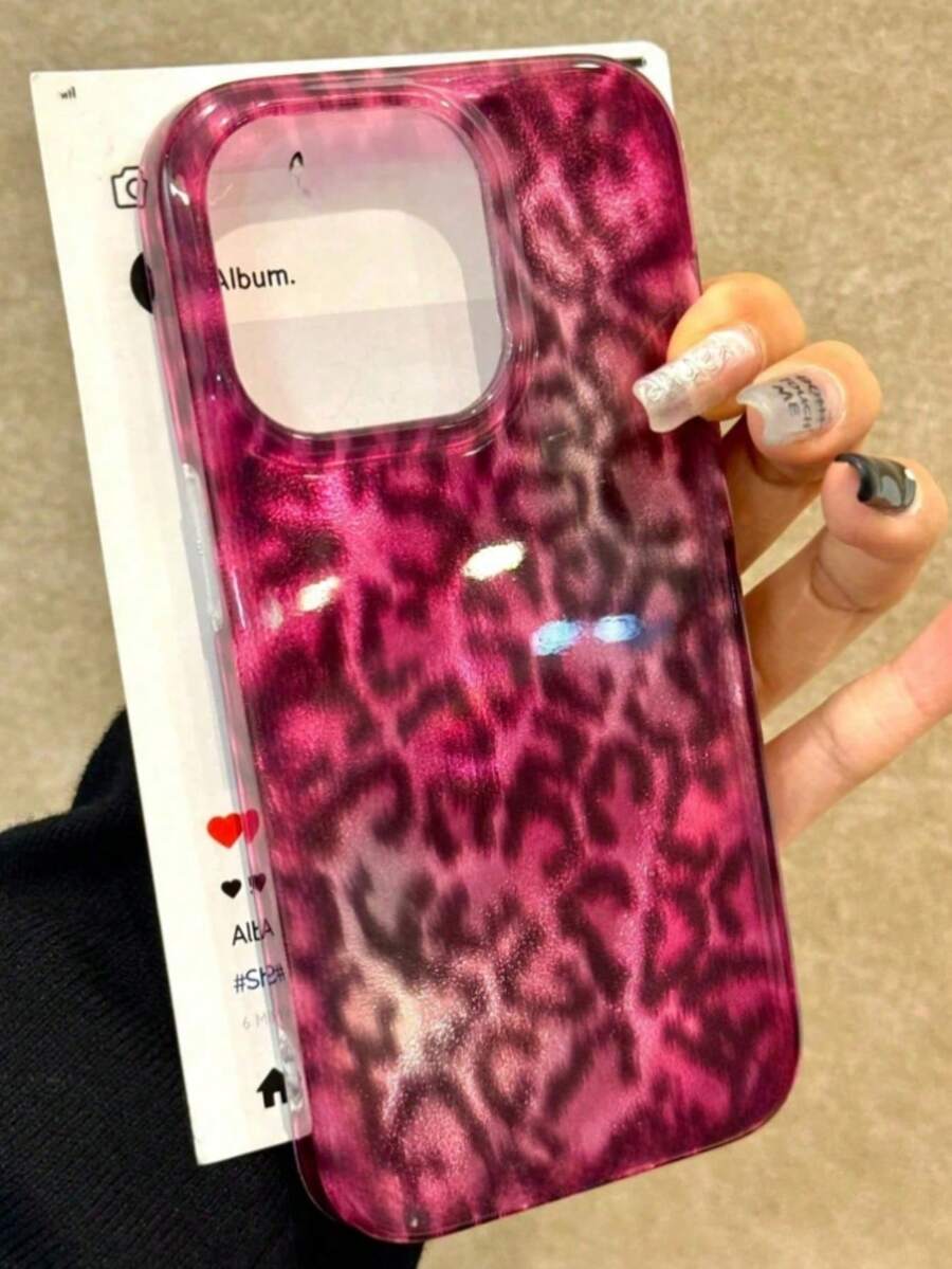 1个时尚幸运红色豹纹细闪冰川手机壳，适用于 17 Air 16 15 14 13 12 Pro Max，透明女孩镜头保护软硅胶后盖 - 粉紅豹紋 - 查看 1