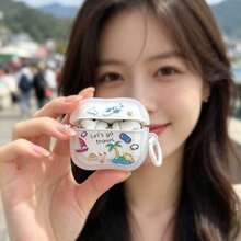 1pc Cute Summer Travel T-Shirt Design Transparent Frosted Protective Case With Anti-Lost Buckle, Compatible With Apple 1/2/3/4/Pro/Pro 2/Pro 3 - Multicolor - View 2