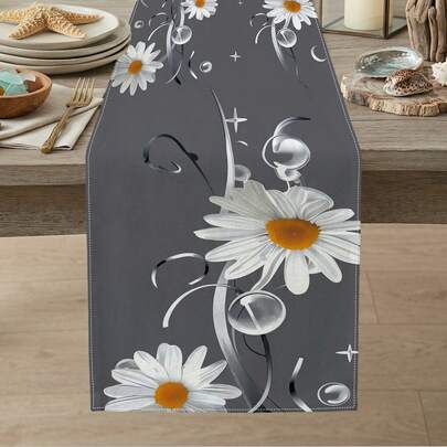 1pc Daisy Printed Table Runner, Suitable For Holidays, Parties, Birthdays, Dinners, Restaurant Table Decor, All Seasons, Home Decoration