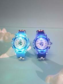 Bộ quà tặng 2 món cho bé trai: Đồng hồ thể thao bóng đá dây silicon với đèn LED phát sáng độc đáo, đồng hồ đeo tay thạch anh, và vòng tay bóng đá dệt có thể điều chỉnh. - màu đen - Xem 8