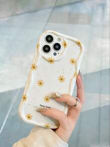 Funda de teléfono con pintura floral brillante, textura ondulada y borde con efecto crema anti-caída - Multicolor - Ver 5