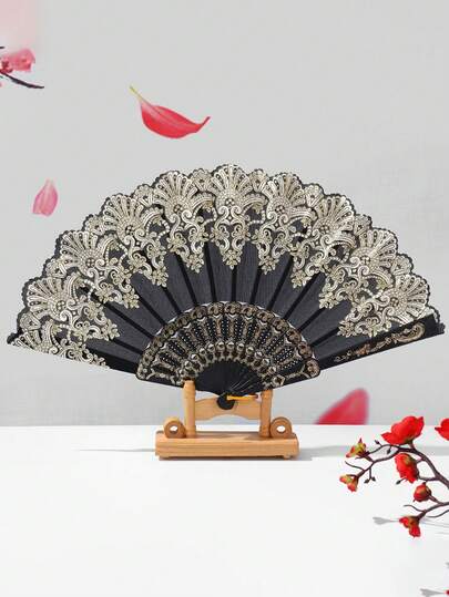 1pc Classical European Style Single Flower Folding Dance Fan. Suitable For Dancing, TV Props, Home Use, And Outdoor