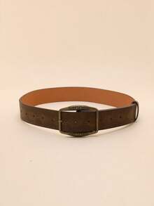 1pc Brown Pu Leather Belt With Antique Bronze Buckle And Printed Pattern Halloween Summer, School Fall, Autumn, Halloween - 1 cái - Xem 3
