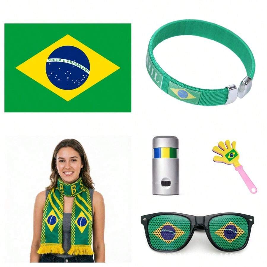 World Cup Fan Kit For USA Canada Mexico 2026 Tournament, Includes Flag Clapper Face Paint And Spec - Brazil Fan Set - View 1