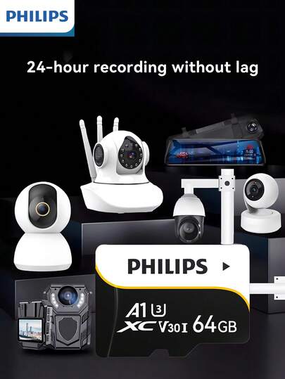  PHILIPS 64GB TF Card, A Reliable SD Card, Ensures Stable And Efficient Data Handling, Ideal For Demanding Applications Such As Continuous Video Recording And High-Resolution Photo Storage