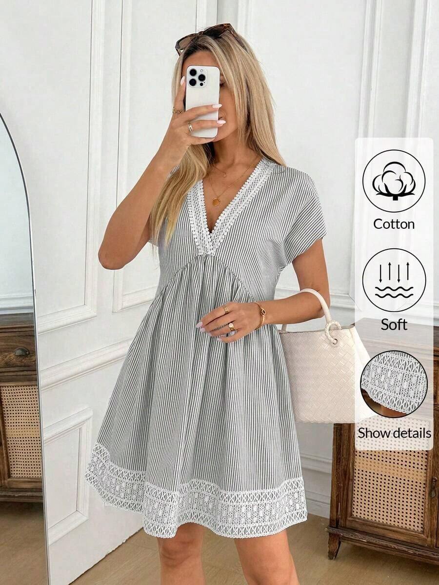 Vestido casual suelto de lino de verano para dama, color beige, apropiado para festivales de música - Blanco y Negro - Ver 1