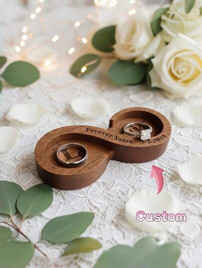 Personalized, Customizable Wooden Ring Tray, Perfect For Displaying Wedding And Engagement Rings. It Can Be Engraved With Names And Dates, Making It An Ideal Gift. This Elegant Decorative Tray Is Perfect As A Wedding Gift, Anniversary Present, Valentine's Day Present, Or Jewelry Tray. A Gift For Him/Her.