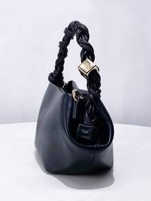 Women's Fashion Woven Knot Soft Leather Cloud Handbag - Black - View 6