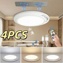 Rechargeable LED Ceiling Light With Remote Control, Motion Sensor Ceiling Lamp, Magnetic Easy Installation For Bedroom, Hallway, Closet, Bathroom - Three-tone Lighting - View 2
