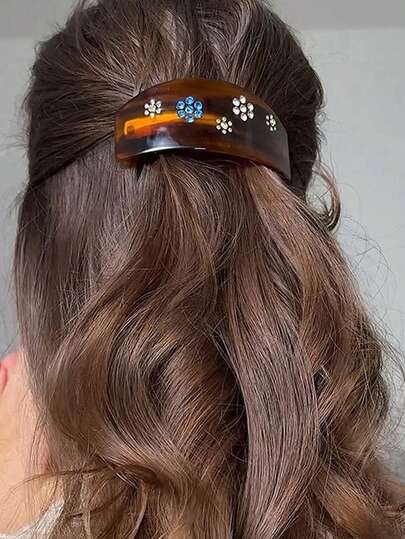 Women's Elegant Casual French Retro Acetate Rhinestone Spring Clip, Amber Acetate Board Crystal Carefree Flower Clip, Minimalist Exquisite Hair Accessory, Luxurious High-Quality Versatile Headpiece