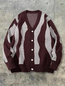 ANDREILEE Men's Fashion Casual Versatile V-Neck Button-Up Cardigan Long Sleeve Loose Ribbed Knit Sweater Daily Commute Home Outerwear Autumn/Winter - Brown - View 6