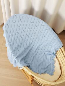 Handmade Knitted Baby Blanket, Delicate Lace Trim, Customized Name Embroidery, 4 Seasons Use, Stroller Blanket, Newborn Infant Supplies - Light Blue - View 1