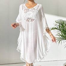 New Beach Dress, Crochet Patchwork Tassel Swimsuit Bikini Cover-Up - 6518-white - View 4