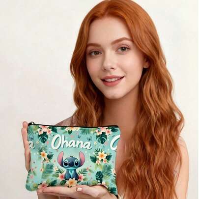  Túi đựng mỹ phẩm Stitch của Disney - Túi đựng mỹ phẩm có khóa kéo nhẹ và đa năng, phù hợp cho nữ, chất liệu polyester, thiết kế hoạt hình dễ thương, túi xách đựng đồ dùng vệ sinh cá nhân dung tích lớn.