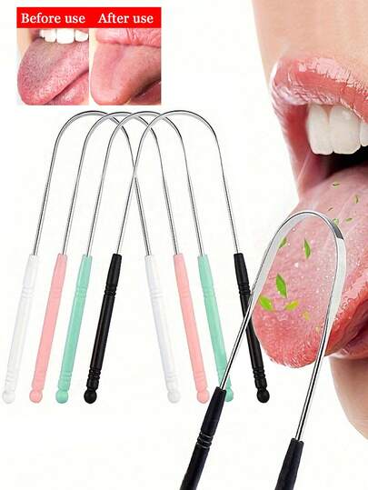4 piezas Raspador de lengua en forma de U para adultos, limpiador de lengua de acero inoxidable, reduce el mal aliento, producto de higiene unisex, herramienta de cuidado oral, adecuado para sala de estar, hogar, dormitorio, baño, artículos para el hogar, viajes, bodas, salas de espera, cumpleaños, regalos para hombres, padres, amigos, Año Nuevo, accesorios y regalos divertidos