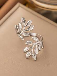 New Arrival European And American Alloy Geometric Leaf Shaped Adjustable Ring - Silver - View 6